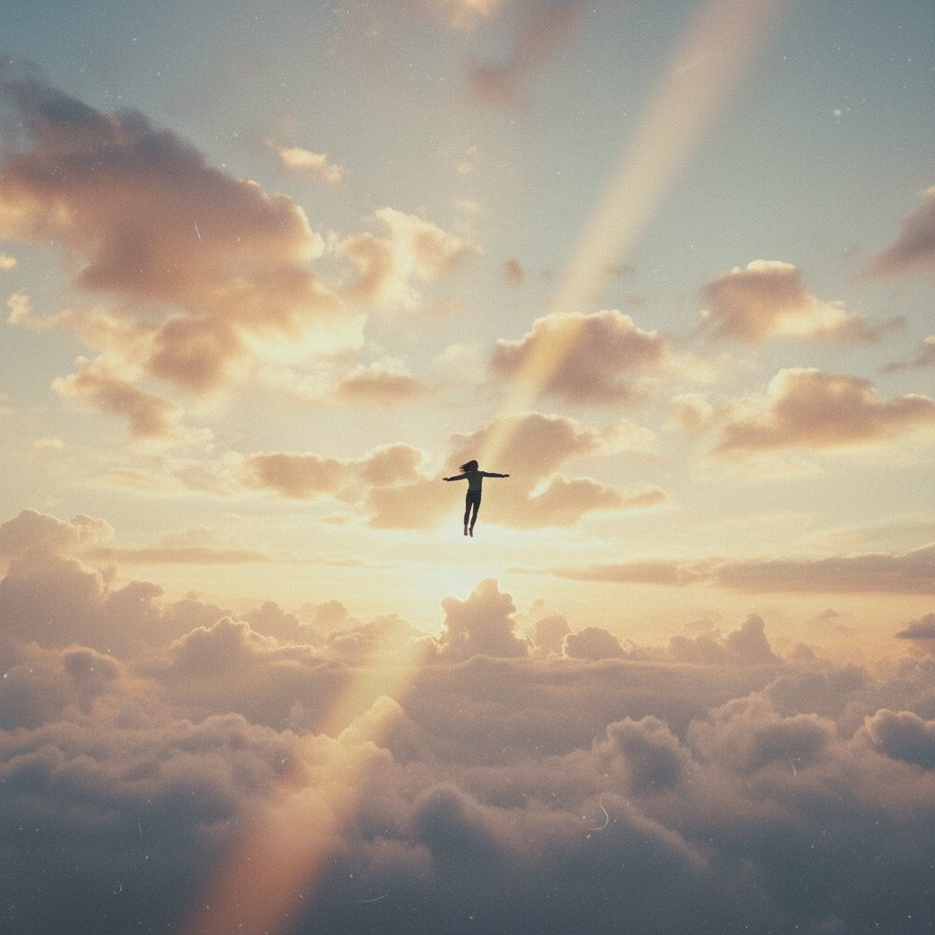 Human figure floating in sky
