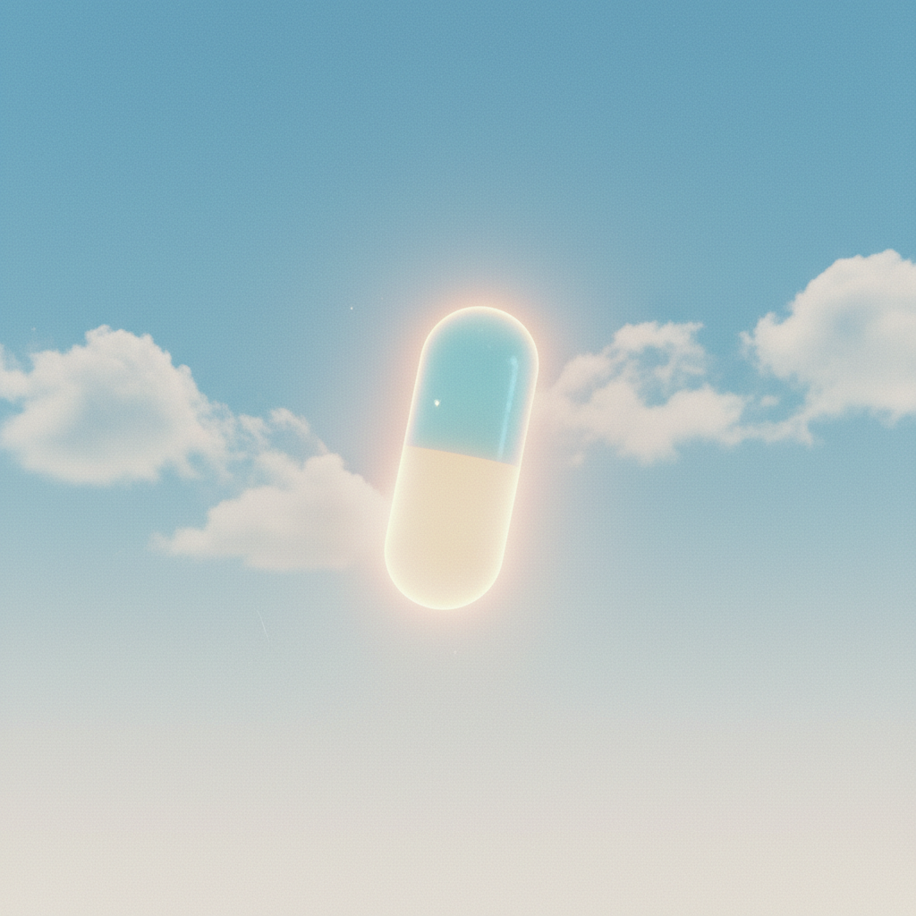 AEROLEV capsule floating in a dreamy sky